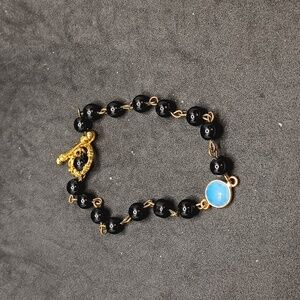 Handmade small opalite bracelet gold tone toggle clasp